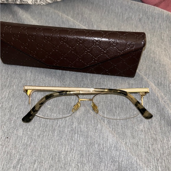Gucci Vintage Rare Prescription Eyeglasses Readers Gold Cream & Tortoise Shell - Picture 4 of 9